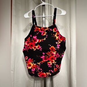 Tropical Floral Halter Shelf Bra Tankini Top